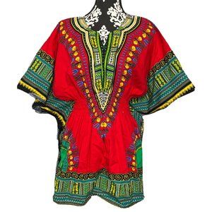 mama & papa size small colorful kaftan mini short blouse vibrant red dashiki
